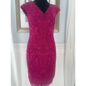 Tadashi Shoji Mendy Rosette Embroidered Tulle Sheath Dress Size 4